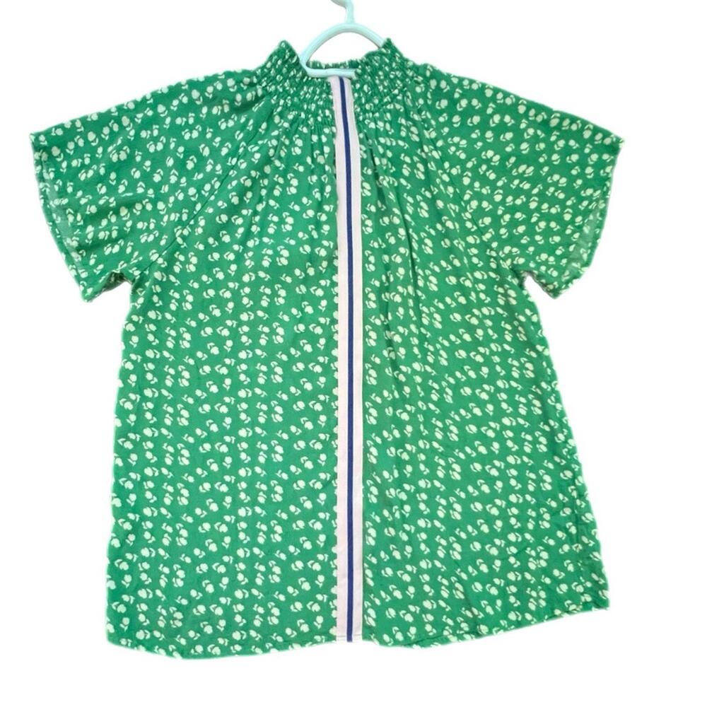 THML Green Floral Short Sleeve Blouse with Contrast Zip Trim